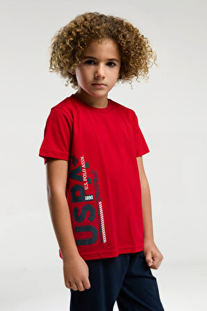 U.S. Polo Assn. 2013 Garson Erkek Çocuk Kırmızı Bisiklet Yaka Kısa Kol Manşetli Pijama Takım