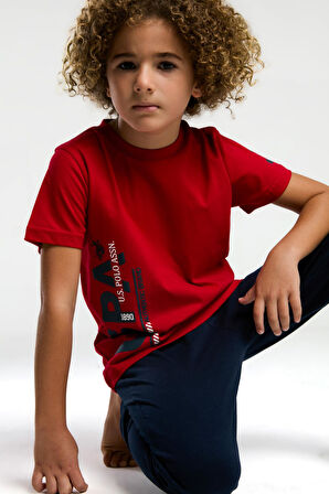 U.S. Polo Assn. 2013 Garson Erkek Çocuk Kırmızı Bisiklet Yaka Kısa Kol Manşetli Pijama Takım