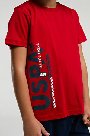 U.S. Polo Assn. 2013 Garson Erkek Çocuk Kırmızı Bisiklet Yaka Kısa Kol Manşetli Pijama Takım