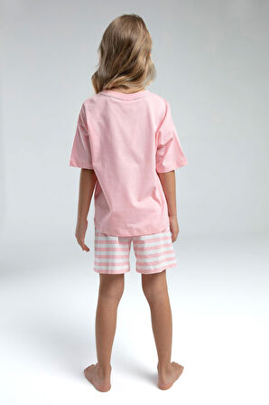 U.S. Polo Assn. 2073 Kız Çocuk Bisiklet Yaka Kısa Kollu Çizgili Şort Pijama Takım