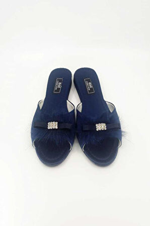 G&C Kadın Topuksuz Tüylü Çeyiz Gelin Terlik