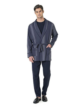 Pierre Cardin 3'lü Çizgili Robdöşambır Penye Pijama Takım Kutulu Damat Çeyiz Seti