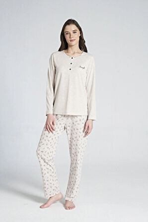 Gd Goldoremi 1711 Kadın Düğmeli Yaka Uzun Kollu Pijama Takım