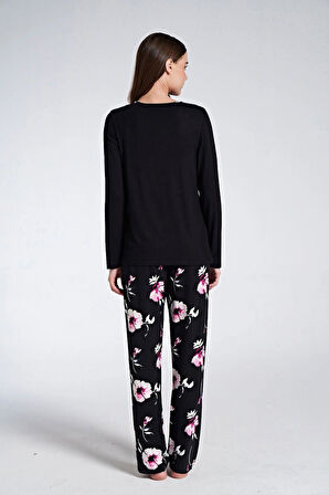 Gd Goldoremi 1761 Kadın Düğmeli Çiçek Desenli Uzun Kol Pijama Takım