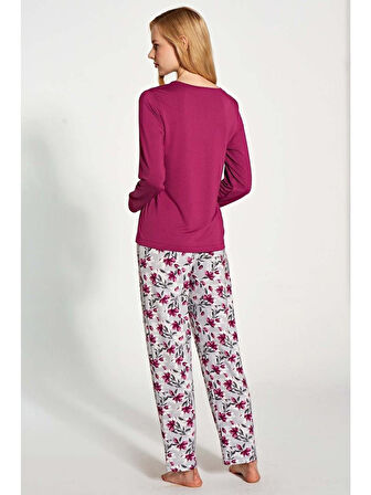 Gd Goldoremi 1776 Kadın Uzun Kollu Düğmeli Desenli Rahat Pijama Takım
