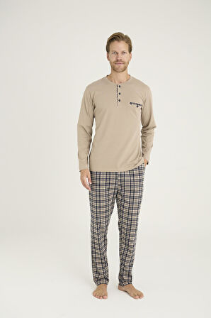 Kly Erkek %100 Pamuklu 4 Mevsim Kumaş Ekoseli Uzun Kollu Pijama Takım