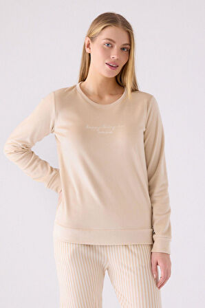 Pierre Cardin Kadın Kadife Uzun Kollu Pijama Takımı