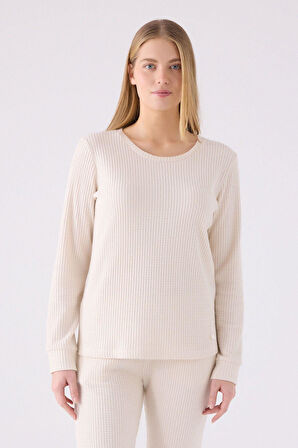 Pierre Cardin Kadın Örme Kumaş Bisiklet Yaka Uzun Kollu Pijama Takımı