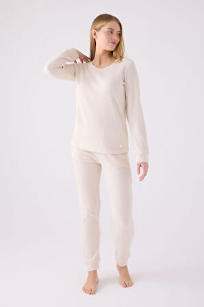 Pierre Cardin Kadın Örme Kumaş Bisiklet Yaka Uzun Kollu Pijama Takımı