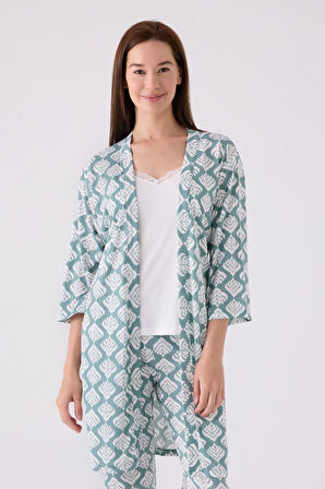 Pierre Cardin Kadın Sabahlıklı Uzun Kol İp Askılı V Yaka 3'lü Pijama Takım