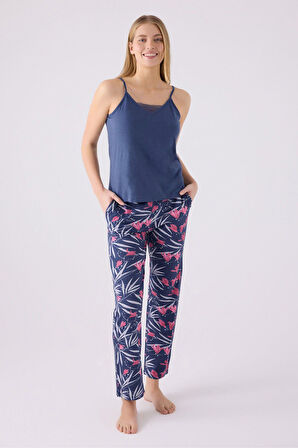 Pierre Cardin Kadın Mor Sabahlıklı Uzun Kol İp Askılı V Yaka 3'lü Pijama Takım