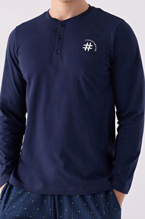 Arnetta Erkek Pamuklu Comfortablelıfe Bisiklet Yaka Uzun Kollu Pijama Takım