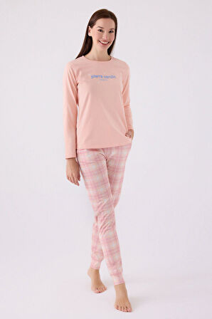 Pierre Cardin Kadın Pamuklu Rahat Uzun Kollu Ekose Pijama Takım