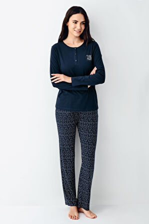 Arnetta Büyük Beden Make Me Happy Kadın Modal Pamuklu Rahat Uzun Kollu Pijama Takım