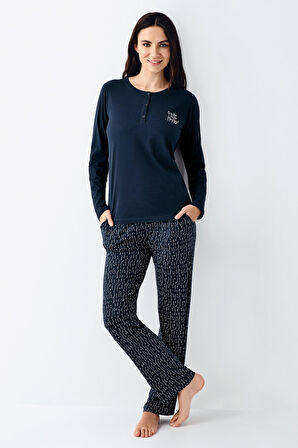 Arnetta Make Me Happy Kadın Modal Pamuklu Rahat Uzun Kollu Pijama Takım