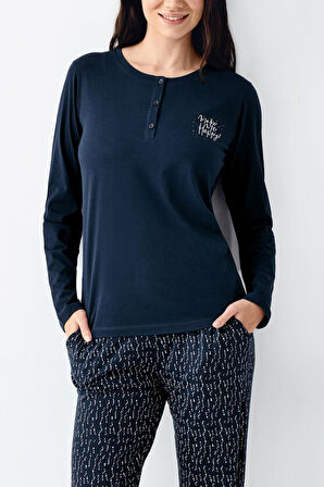 Arnetta Make Me Happy Kadın Modal Pamuklu Rahat Uzun Kollu Pijama Takım