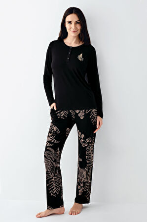 Arnetta Kadın Büyük Beden Modal Pamuklu 4 Mevsimlik Desenli Uzun Kollu Pijama Takım
