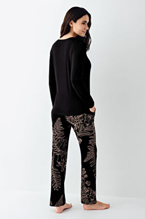 Arnetta Kadın Büyük Beden Modal Pamuklu 4 Mevsimlik Desenli Uzun Kollu Pijama Takım