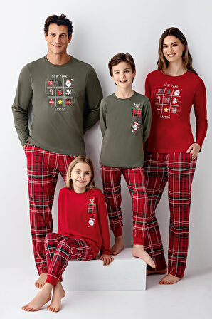 Arnetta Kadın Aile %100 Pamuklu 4 Mesim New Year Uzun Kollu Pijama Takım