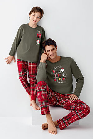 Arnetta Erkek Aile %100 Pamuk 4 Mevsim New Year Uzun Kollu Pijama Takım