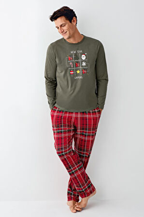 Arnetta Erkek Aile %100 Pamuk 4 Mevsim New Year Uzun Kollu Pijama Takım