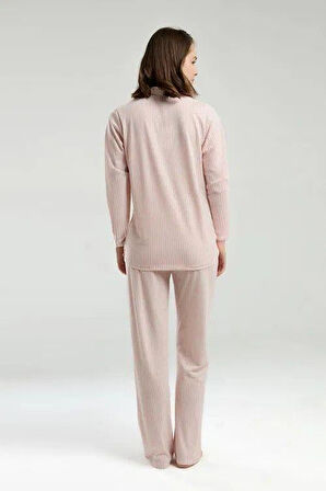 Pierre Cardin Kadın Modal Pamuk Çizgili Önden Düğmeli Uzun Kollu 4 Mevsimlik Kutulu Pijama Takım