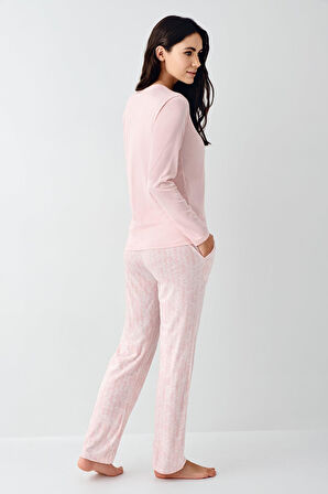 Pierre Cardin Paris Kadın Modal Pamuklu Pembe Düğmeli Uzun Kollu Pijama Takım