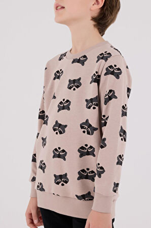 Roly Poly Erkek Çocuk Bej Desenli Pamuklu Uzun Kollu Eşofman Takım