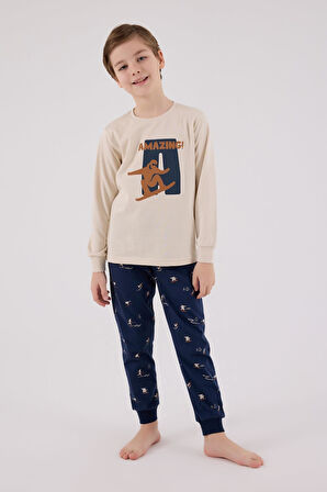 Arnetta Erkek Çocuk Amazing %100 Pamuk 4 Mevsim Baba-Oğul Uzun Kollu Pijama Takım