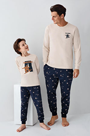 Arnetta Garson Erkek Çocuk Amazing %100 Pamuk 4 Mevsim Baba-Oğul Uzun Kollu Pijama Takım
