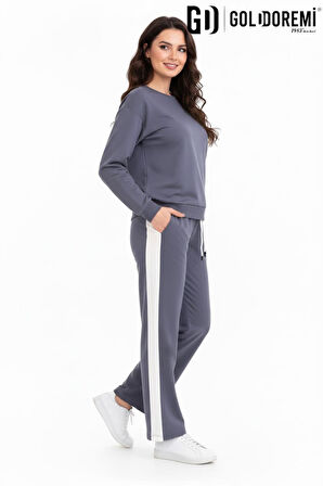 Gd Goldoremi 11-007 Kadın Modal Yanı Parçalı Şeritli Bol Paça Eşofman Altı