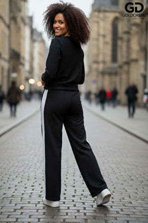 Gd Goldoremi 11-007 Kadın Modal Yanı Parçalı Şeritli Bol Paça Eşofman Altı