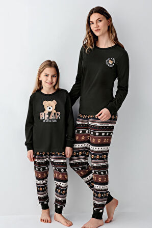 Arnetta Kadın Aile Bear My Little Friend %100 Pamuklu 4 Mevsim Uzun Kollu Pijama Takım