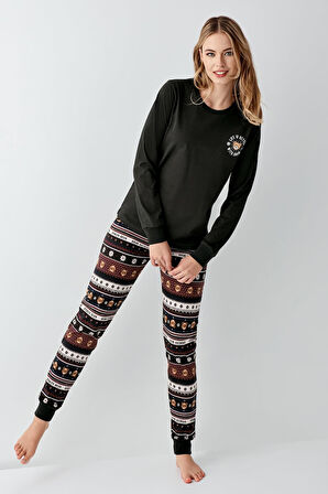 Arnetta Kadın Aile Bear My Little Friend %100 Pamuklu 4 Mevsim Uzun Kollu Pijama Takım