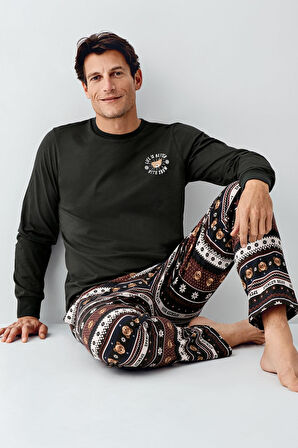 Arnetta Erkek Aile Bear My Little Friend %100 Pamuklu 4 Mevsim Uzun Kollu Pijama Takım