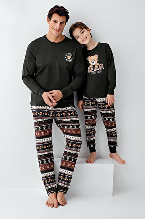 Arnetta Erkek Aile Bear My Little Friend %100 Pamuklu 4 Mevsim Uzun Kollu Pijama Takım