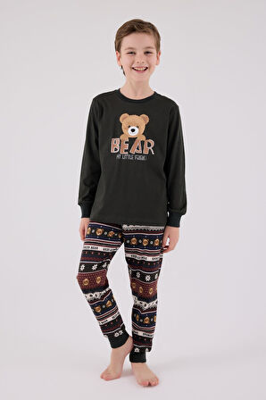 Arnetta Erkek Çocuk Aile Bear My Little Friend %100 Pamuklu 4 Mevsim Uzun Kollu Pijama Takım