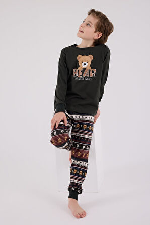 Arnetta Garson Erkek Çocuk Aile Bear My Little Friend %100 Pamuklu 4 Mevsim Uzun Kollu Pijama Takım