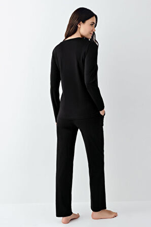 Pierre Cardin Kadın V Yaka Modal Pamuklu 4 Mevsim Kumaş Uzun Kollu Pijama Takım