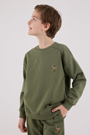 U.S. Polo Assn. Garson Erkek Çocuk Haki Kalın 3 İplik Şardonlu Uzun Kollu Lastikli Paça Eşofman Takım