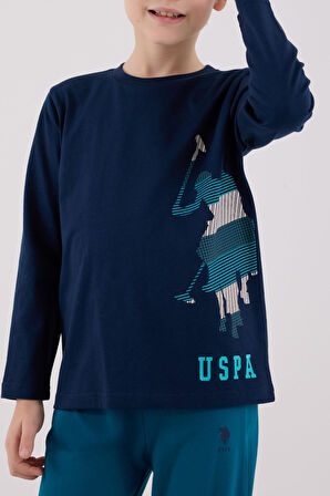 U.S. Polo Assn. Garson Erkek Çocuk Logolu Lacivert %100 Pamuklu Uzun Kollu Paça Lastikli Pijama Takım