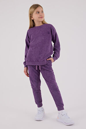 U.S Polo Assn. Garson Kız Çocuk Mor Kalın 3 İplik Kumaş Uzun Kollu Lastikli Eşofman Takım