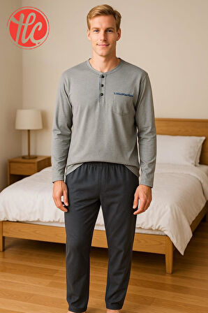 Gd Goldoremi 28301 Erkek 4 Mevsim Rahat Pamuklu Süprem Kumaş Uzun Kollu Pijama Takım