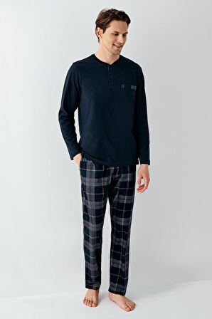 Arnetta Erkek %100 Pamuklu 4 Mevsim Cepli Uzun Kol Ekose Pijama Takım