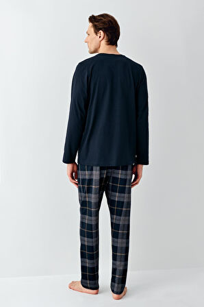 Arnetta Erkek %100 Pamuklu 4 Mevsim Cepli Uzun Kol Ekose Pijama Takım