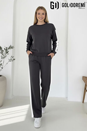 Gd Goldoremi 040 Modal Kadın Şerit Detaylı Kolları Manşetli Bol Kesim Eşofman Takım