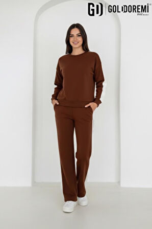 Gd Goldoremi 040 Modal Kadın Şerit Detaylı Kolları Manşetli Bol Kesim Eşofman Takım