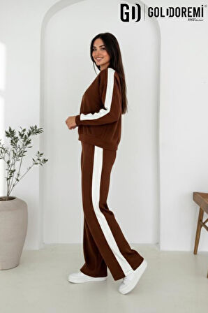 Gd Goldoremi 040 Modal Kadın Şerit Detaylı Kolları Manşetli Bol Kesim Eşofman Takım