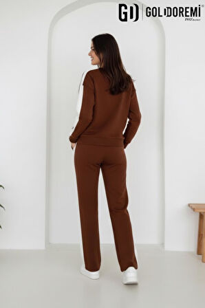 Gd Goldoremi 040 Modal Kadın Şerit Detaylı Kolları Manşetli Bol Kesim Eşofman Takım