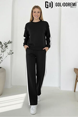 Gd Goldoremi 040 Modal Kadın Şerit Detaylı Kolları Manşetli Bol Kesim Eşofman Takım